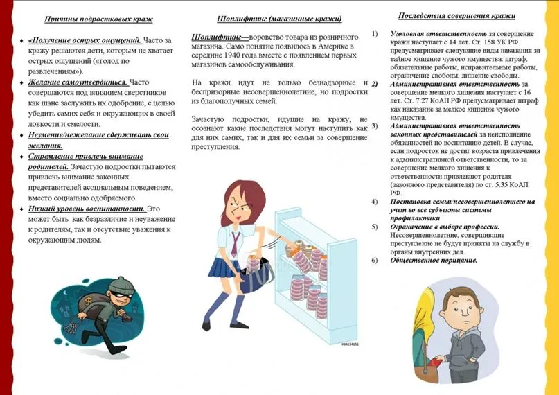 Памятка по профилактике правонарушений (краж) среди несовершеннолетних